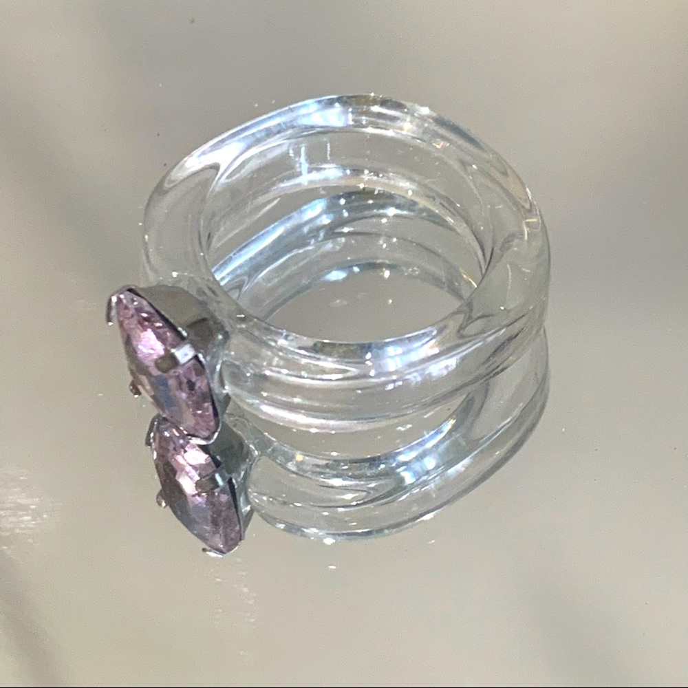 Clear Acrylic Pink Rose Crystal Cubic Zirconia Statement Ring Size 7
